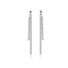 SLUYNZ Sterling Silver Crystal Rhinestone Linear Drop Earrings for Women Teen Girls CZ Long Dangle Earrings Tassel Chain Studs (A-Silver)