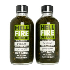 Hell Fire Detroit Poblano Hot Sauce (Mild), Crafted with Fresh, Fire-Roasted Poblano Chile Peppers, All-Natural, Vegan, Gluten-Free, Low Sodium – 4 Fl Oz (Pack of 2)