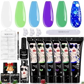 Poly Gel Nail Set - Kit de uñas de poligel, kit de extensión de uñas de gel de 6 colores, kit de inicio de gel de uñas todo en uno, kit de inicio con solución deslizante, imprimación de uñas, kit de arte de uñas de gel de construcción profesional, kit de