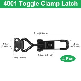 4 Pack Heavy Duty Toggle Clamp Latch, 4001 Style High Capacity Pull Clamp Black Adjustable Quick Release Hasp Clamps for Smoker Cabinet Boxes Case Trunk Jig,Metal Toggle Latch Catch Set
