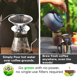 Vila Coffee Filter, Fine Mesh Coffee Maker, Stainless Steel Pour Over Coffee Dripper, Reusable, Lightweight, Paperless, Fits Standard Sized Coffee Pots and Cups