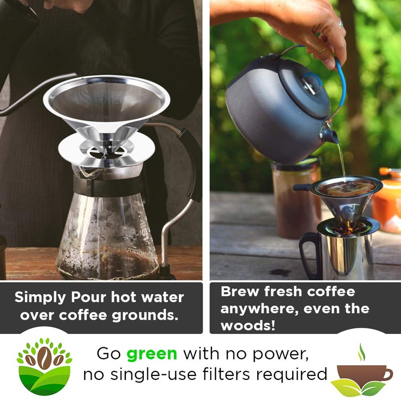 Vila Coffee Filter, Fine Mesh Coffee Maker, Stainless Steel Pour