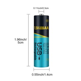 Tokeyla Rechargeable AA Batteries 1.5V 2200mAh Charges 2 Hours,with USB-C Charging Cable (2Pack)