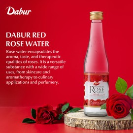 Dabur Rose Water - Elevate Your Culinary Artistry & Unveil Glowing Skin w/Handpicked Red Roses - Aromatic Elixir Perfect for Enhancing the Flavors of Your Dishes & Reveals Your Beauty - 250ML (3Pack)