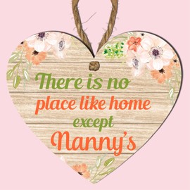 Nanny Wooden Heart Plaque | "There's No Place Like Home Except Nanny's" | Gift for Nanny | Birthday | Mother's Day | New Nanny | Grandma | Nan Gift | Christmas | Best Nanny (Orange Floral)