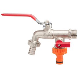 Double Duo Outlet Garden Tap Ball Valve Faucet Red Handle 1/2" x 3/4" x 3/4" BSP