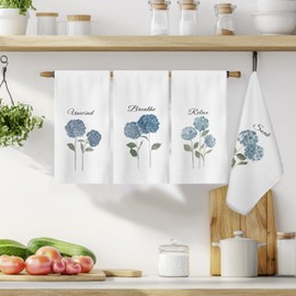 LADOCK Blue Hydrangea Floral Bathroom Hand Towels, Relax Soak Unwind Breathe Botanical Hand Towel for Bathroom Gym Spa Yoga Room Decor, 16x24 Inch Set of 4