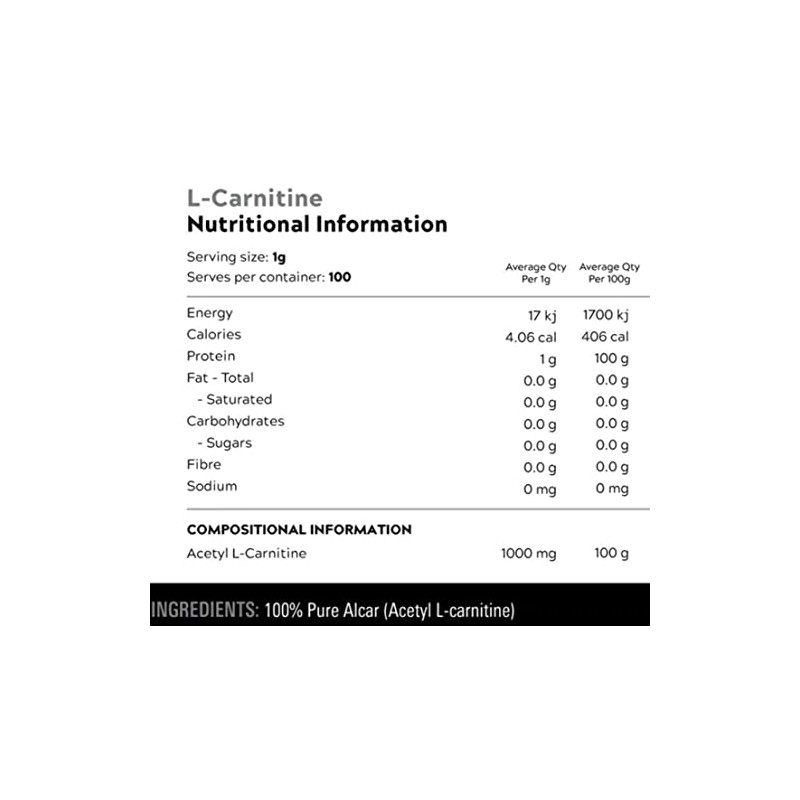 Carnitine 100% Pure Acetyl L-Carnitine Unflavoured - 100g