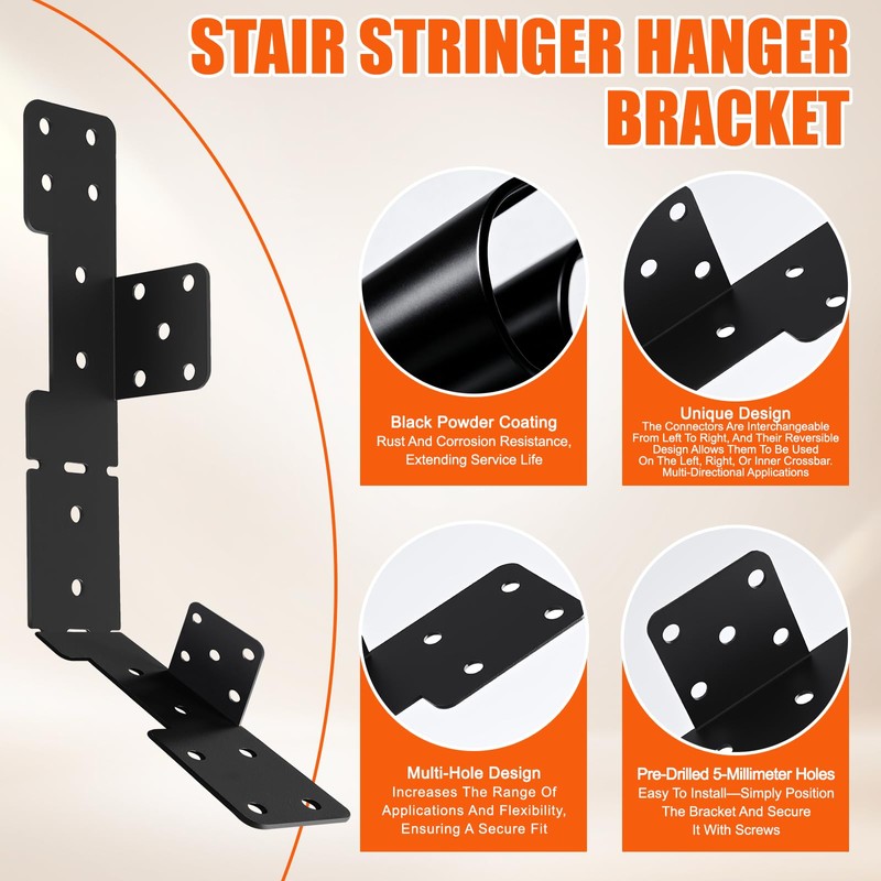 4 Pcs Adjustable Stair Stringer Hanger Brackets,18 Gauge Stair Stringer