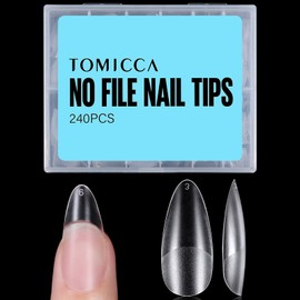 TOMICCA Almond Kurz Nageltips-240 Stück Tips für Gelnägel Falsche Nagelspitzen Nail Tips für Nagelverlängerung und Nail Art DIY Nagelstudio zu Hause 12 Größen Künstliche Gel Nail Tips
