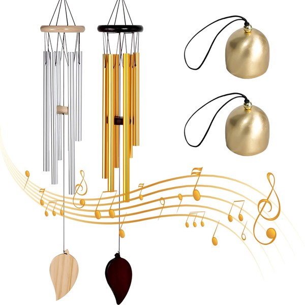 Wind Chimes for Outdoors: 2 Pieces Hanging 6 Pipes Wind Chimes Wind Chimes Wind Chimes Wind Chimes Wind Chime with 2 Pieces Bell, Outdoor Wind Chimes, Chimes Metal Chimes for Outdoor Home Decoration
