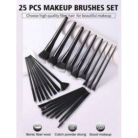 Set Profesional de Brochas de Maquillaje,Fibra Sintética Premium, Incluye 25 Brochas de Maquillaje, Esponja, Rizador de Pestañas, Neceser y Banda Limpiadora Facial (black)