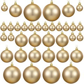 Hollowfly 36 Pieces Multiple Sizes Christmas Ball Ornaments Xmas Tree Balls Colorful Christmas Tree Ornaments Plastic Hanging Ornaments 3 Different Sizes for Party, Wedding, Home Decor(Gold)