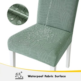 MIULEE Waterproof Chair Covers for Dining Room Set of 4 Jacquard Parson Chair Slipcover with Leaf Pattern Strong Stretch Chair Protectors for Kitchen/Hotel/Resturant Decor Sage Green