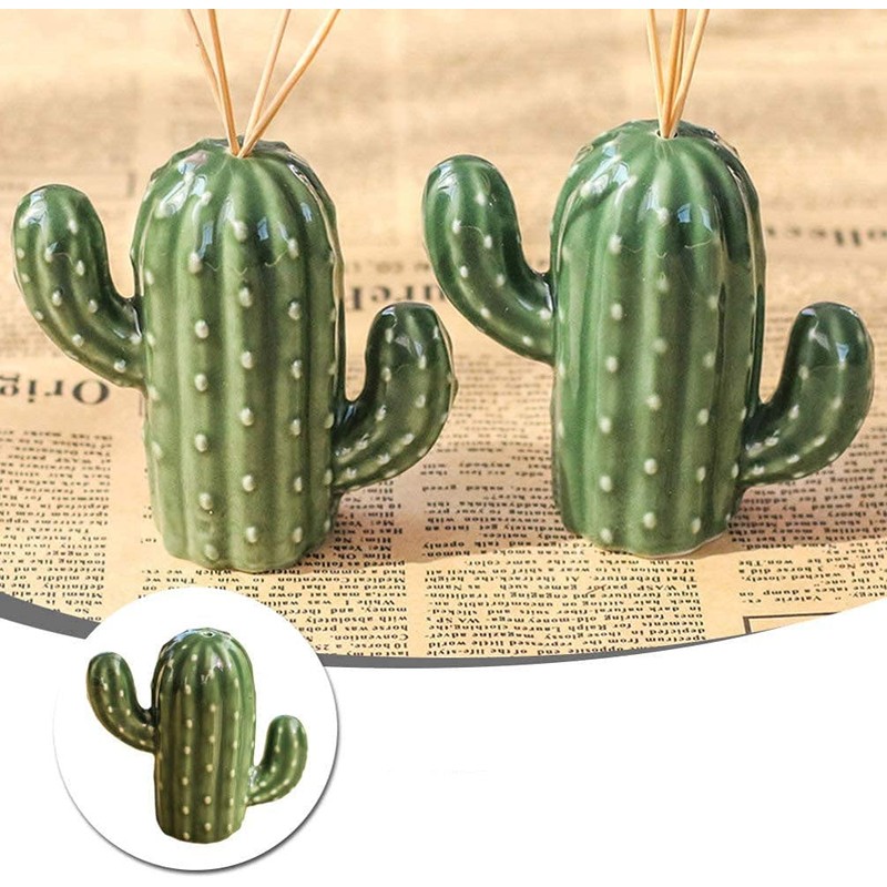KiaoTime Ceramic Toothpick Holder Dispenser, Novelty Cute Cactus Design Toothpick