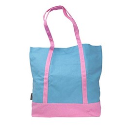 Ezprogear Canvas Cotton Tote Bag 20 Inch W x 17 Inch H x 6 Inch D (1x SkyBlue/Pink)