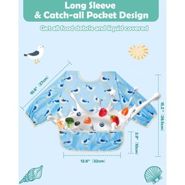 Lictin Baby Bibs for Boys Girls - Long Sleeve Bib, Waterproof Toddler Bibs, 0-24 Months Neutral Baby Smock for Eating (Dark Blue/Wathet/Blue/Green/Brown, 0-24 months)