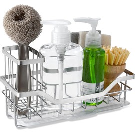 COCOBOSS Sink Organiser, Kitchen Sink Sponge Holder, Premium Stainless Steel Sink Organiser Kitchen with Removable Drip Tray and Non-Slip Strips, Silver (22 x 9 x 13 cm)