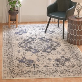 SAFAVIEH Monaco Collection Accent Rug - 3' x 5', Ivory & Grey, Boho Chic Medallion Distressed Design, Non-Shedding & Easy Care, Ideal for High Traffic Areas in Entryway, Living Room, Bedroom (MNC243B)