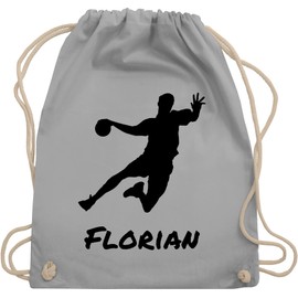 Geschenk mit Namen personalisiert by Shirtracer - Gym Bag Backpack - Gifts Handball Accessories - Handball Silhouette with Name, 03 Light Grey, Unit size