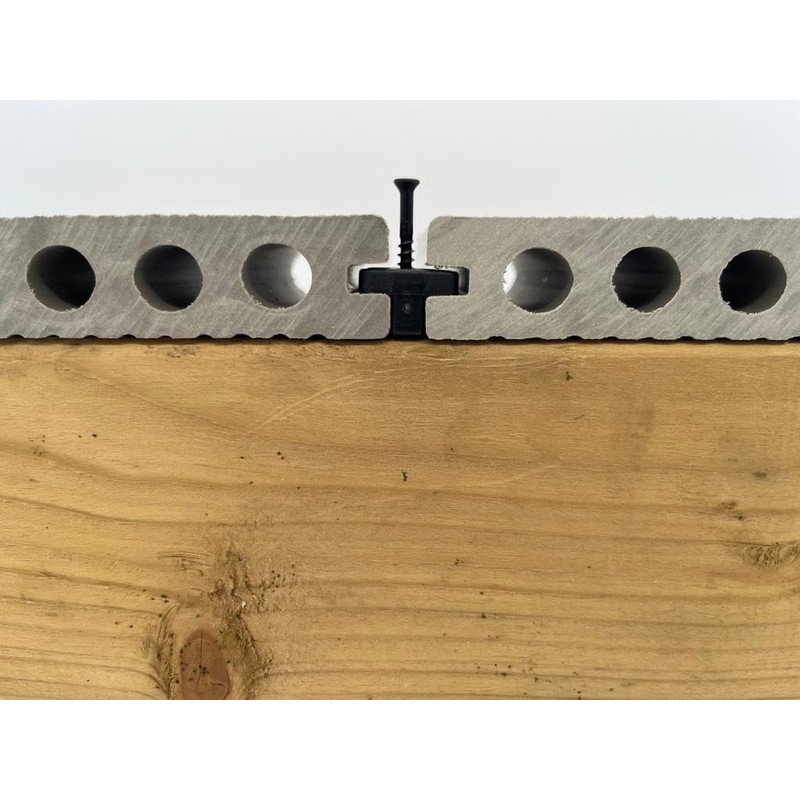 100 x Black Composite Decking T Clips with Fixing Screw