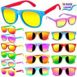 Metemot Kids Sunglasses Bulk Party Favors for Kids 4-8 & 3-5，16 Packs Boys Girls Sunglasses for Kids with UV 400 Protection, Neon Toddler Sunglasses for Kids Birthday,Pool Beach Party Favors