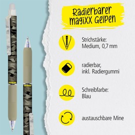 Online magiXX Camouflage Erasable Gel Pen Blue Erasable with 0.7 mm Line Width Rollerball Pen for Learning to Write, Office, Erasable Pen Set, Erasable Ballpoint Pen for Students
