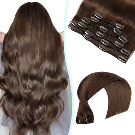 VINBAO Clip in Hair Extensions Natural Hair Dark Brown Extensions Human Hair Clip in Extensions Human Hair Clip in Hair Extensions Brown 6pcs/120g #4 (#4-50 Inch)