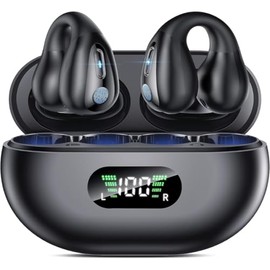 Bone Conduction Headphones, Wireless Headphones Earbuds,Comfort Open Ear Headphone, Clip On Bluetooth 5.3 Ear Buds,Waterproof Running Earphones with Built-in Mic (black)
