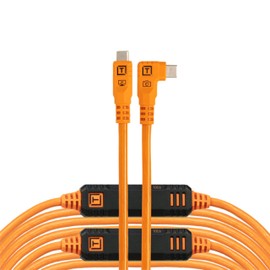 Tether Tools TetherPro Optima 10G USB Exclusive Data Transfer, 31’ (9.4M) Straight to Right Angle Cable - Orange