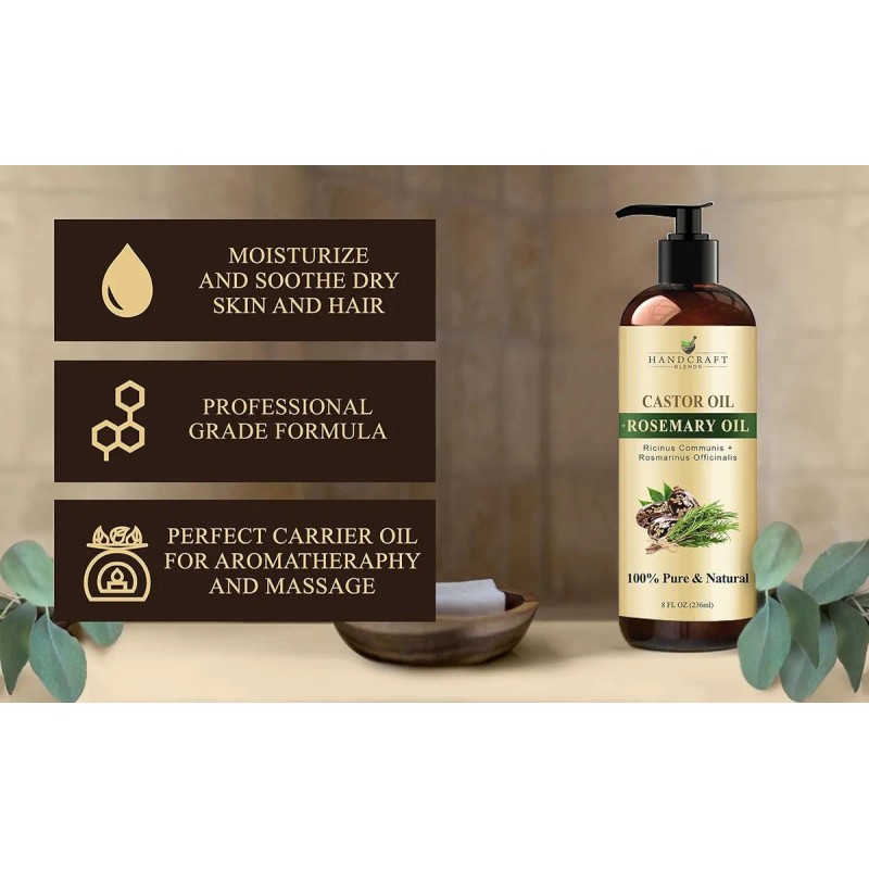 Handcraft Aceite De Ricino Y Romero 100% Puro 236 Ml