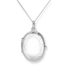 jewellerybox Sterling Silver Engraved Oval Locket on 16" - 22" Chain, Sterling Silver, Medallion