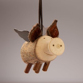 Staboos Pig Figures 40 mm Flying - Lucky Pig Decoration Made of Sustainable European Wood - Unique Pig in Gift Packaging - Cute Wooden Pig