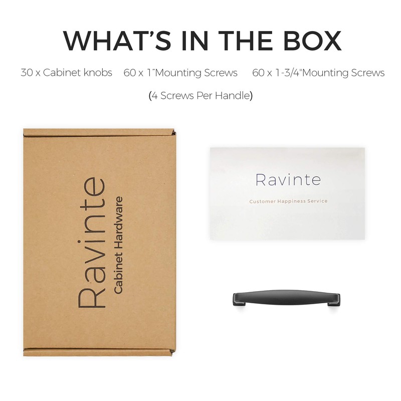 Ravinte Matte Black Cabinet Handles Solid Drawer Pulls, 3-3/4 Inch,