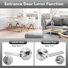ANNFUZ Round Heavy Duty Entry Door Lever Handle Lock With Key for Office/Front Door,Entrance Interior Exterior Door Knob Hardware,Lockable,Not Keyed Alike,Reversible for Left/Right Side,Brushed Nickel