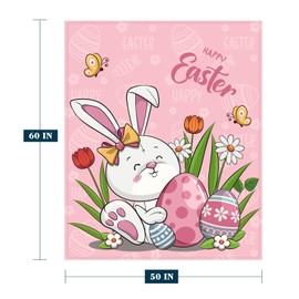 YeeJu Easter Throw Blanket 50x60 Pink Easter Rabbit Bunny Egg Blanket Throw Blanket for Couch Sofa Bed Soft Cozy Fuzzy Plush Fleece Blanket Cute Spring Holiday Decorative Throw Blanket 50 by 60
