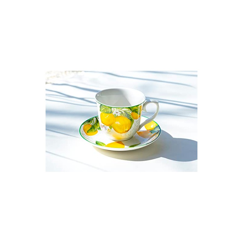 Grace Teaware Lemon Garden Fine Porcelain Tea Cup and Saucer