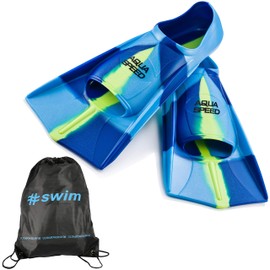 Aqua Speed Short Fins for Adults and Children + Ultra Power Backpack | Training Fins | Swimming Training | Short Fins | Blue/82, Size 2.5-3.5.