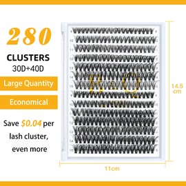 Lash Clusters 30D+40D-D-9-15MIX B&Q Lash Individual Lashes 280 Clusters 20D 30D 40D Lash Clusters Extensions Individual Lashes Cluster DIY Eyelash Extensions at Home (30D+40D-D-9-15mix)