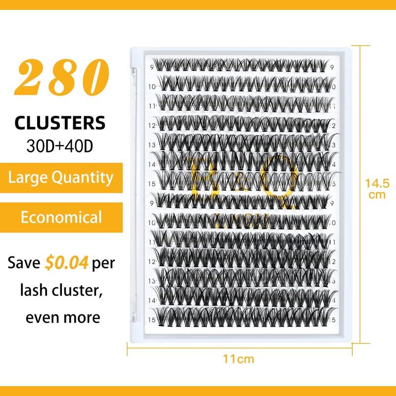 Lash Clusters 30D+40D-D-9-15MIX B&Q Lash Individual Lashes 280 Clusters 20D