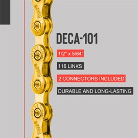 TAYA DECA-101 10-Speed Bike Chain, 116 Links, Ti-Gold, Durable and Smooth Shifting, for Gravel and MTB