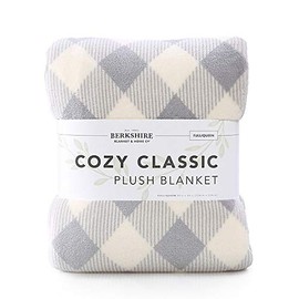 Berkshire Blanket Serasoft Full/Queen Plush Blanket in Grey Plaid