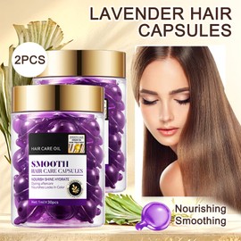 60PCS Hair Serum Oil Capsules, Moisturizing Hair Serum for Frizzy, Dry and Damaged Hair, Smooth, Non-greasy, Refreshing Long Lasting Nourishing Hair Oil for Women（Lavender）