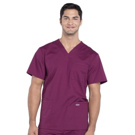 Cherokee Scrubs for Men Workwear Professionals V-Neck 4 Pocket Scrub Top WW695, M, Wine