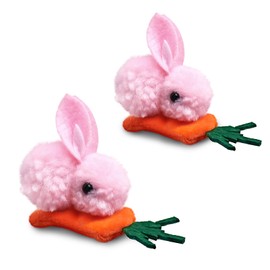 2 Pieces Bunny Hair Clip Plush Bunny Carrot Hairpin Easter Day Hair Clip Rabbit Barrettes Solid Side Hair Clips for Girls and Women Pink Rabbit Hair Accessories for Easter Day Gift