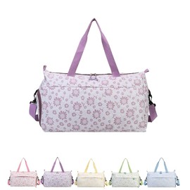 Cute Floral Duffle Bag for Travel,Gym Bag for for Girl/Women,Waterproof Overnight Bag Dance Bag with Shoes Compartment & Wet Pocket,Flower Sports Duffel Bag Weekender Bags (Purple)