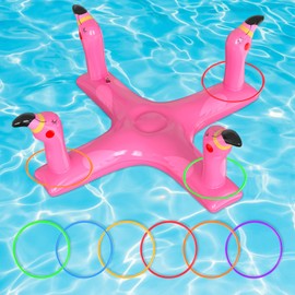 Voiiake Flamingo Inflatable Pool Ring Toss, Pool Toys for Kids with 6pcs Rings, Swimming Pool Games for Adults and Family