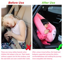 MissSoul Kids Travel Pillow for Car Seat with Hand Muff, Cartoon Neck & Headrest Seat Belt Pillow for Car Road Trips Long-Distance Travel Sleeping Pillow for Adults and Children, Purple Unicorn