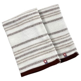Imabari Tsurugi Border Face Towel, Brown, 12.6 x 29.5 inches (32 x 75 cm), Set of 2
