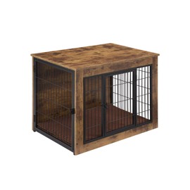 FLEXIMOUNTS Dog Crate Furniture with Cushion, Wooden Dog Kennel Furniture, Heavy Duty Dog Cage, 32" Dog Kennel with Double Doors, M